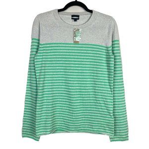 J CREW Collection NWT Large 100% Italian Cashmere Sweater Gray Green Stripe